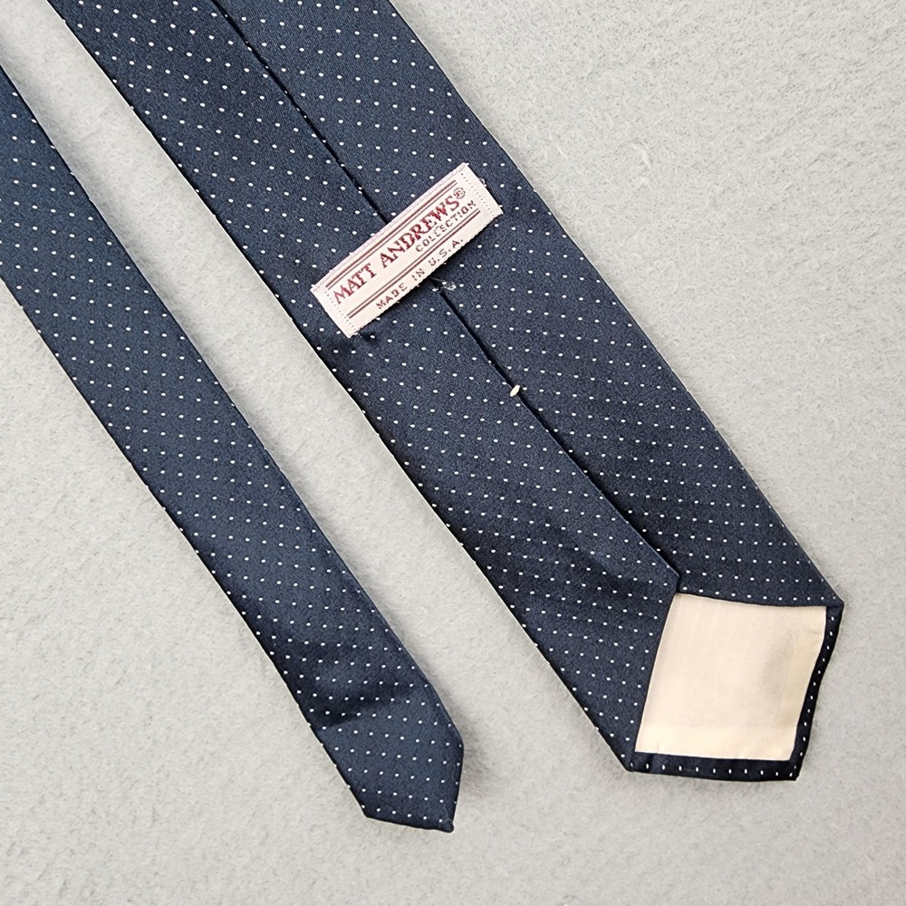 Matt Andrews Tie Mens One Size Blue Polka Dot Polyester USA Skinny Necktie